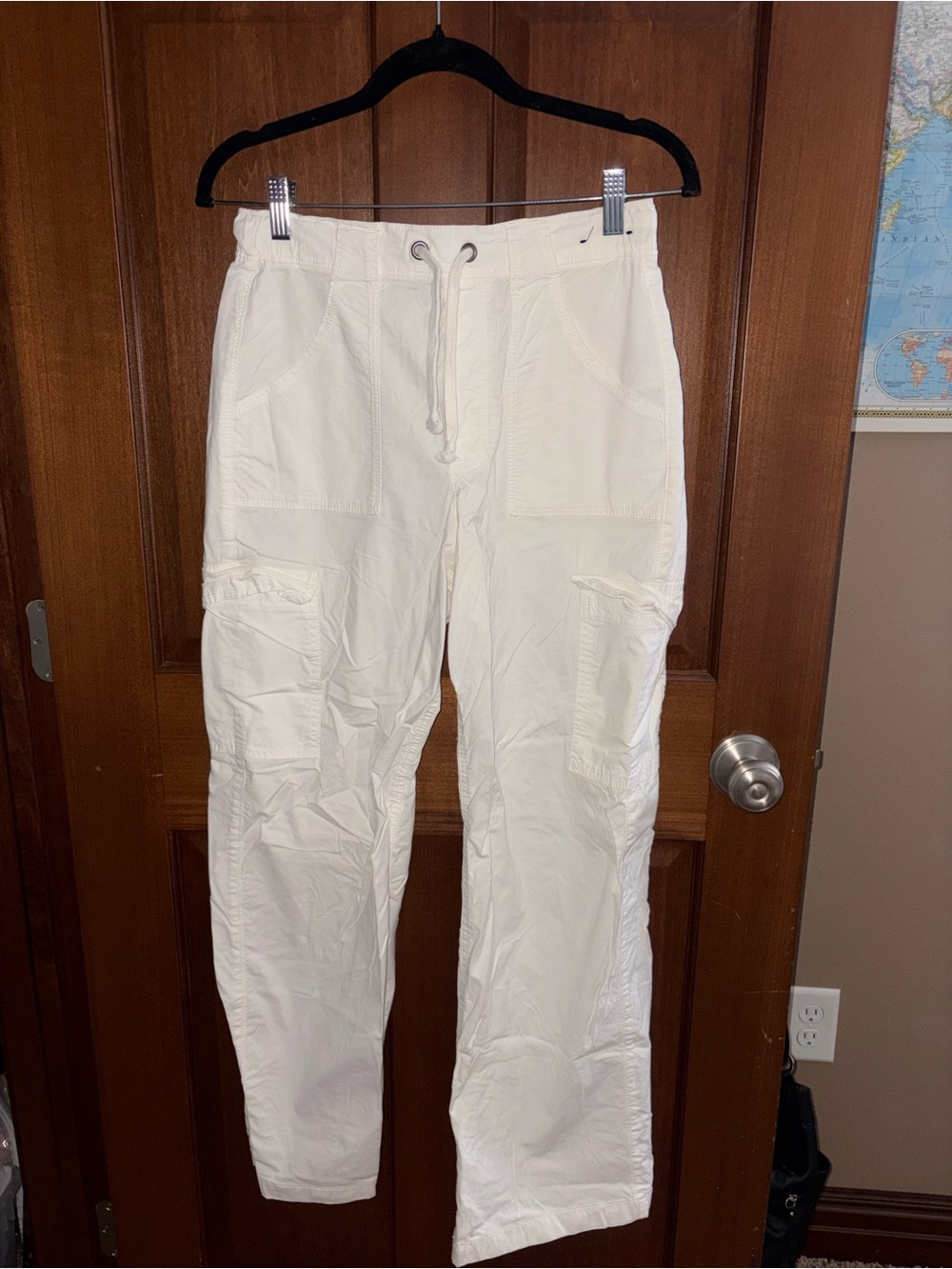 Hollister White Cargo Jogger Pants - Drawstring Waist